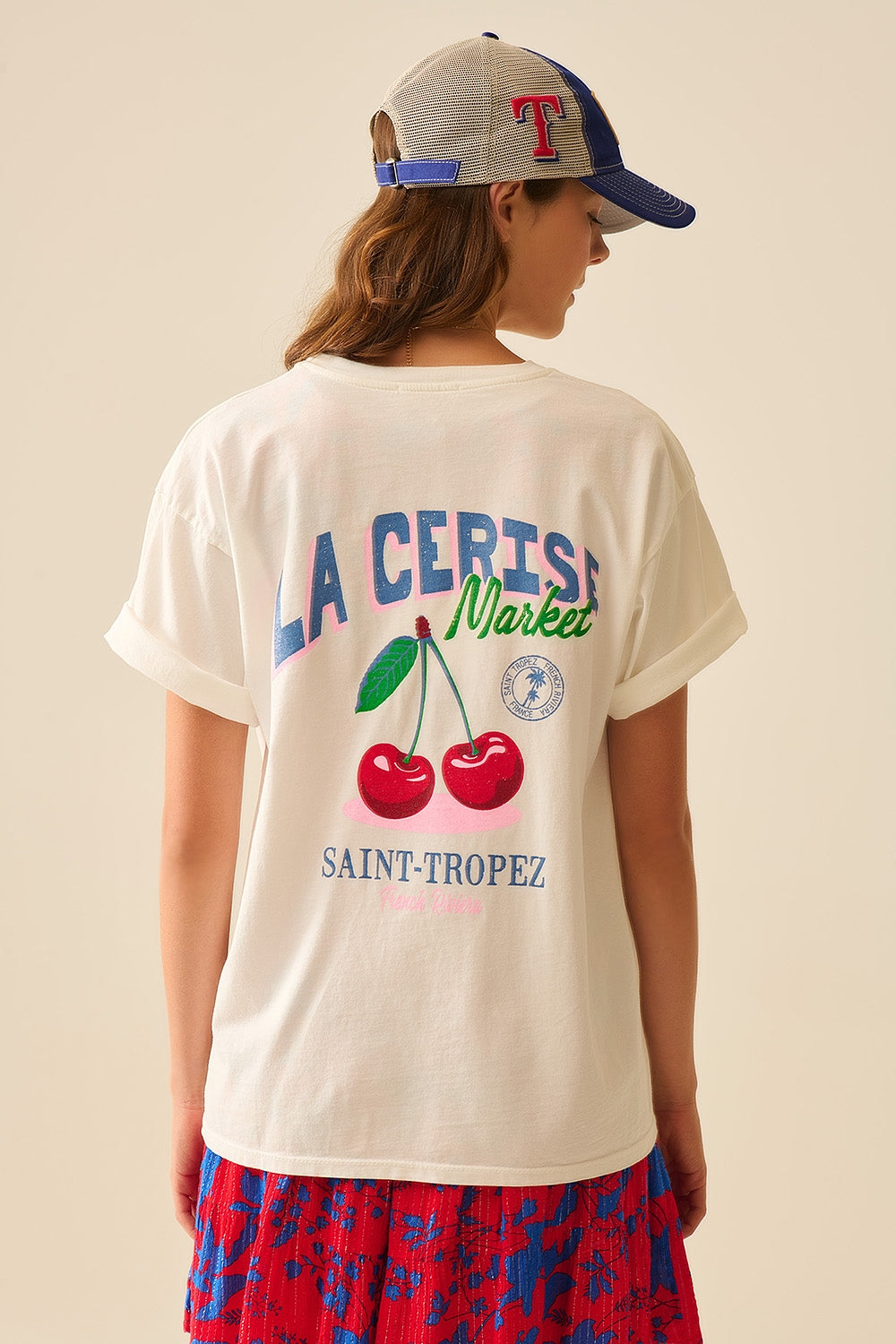 made in italy T-shirt branca com gráfico La Cerise Market Saint-Tropez