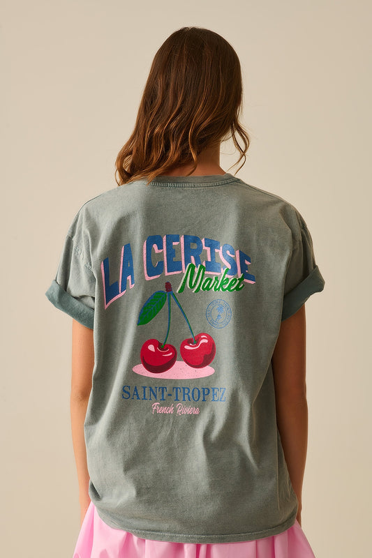 Q2 made in italy T-shirt cinzenta com gráfico La Cerise Market Saint-Tropez