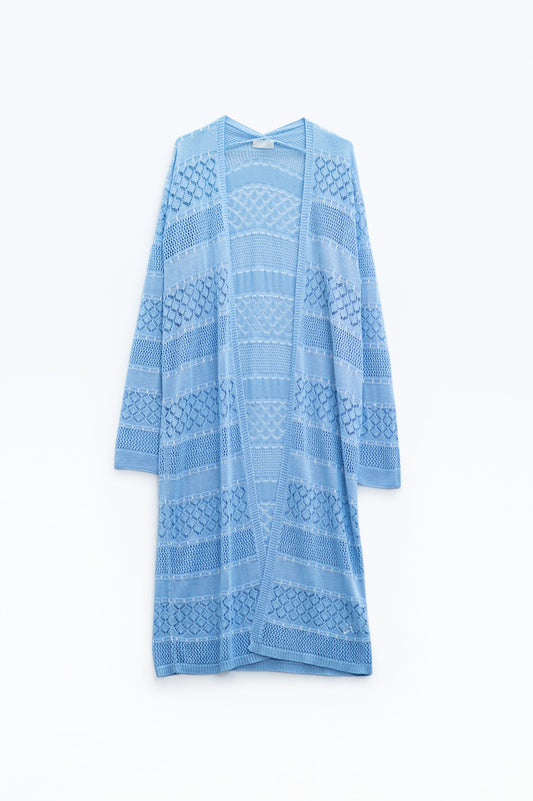 Q2 Maxi-casaco de croché azul bebé com man