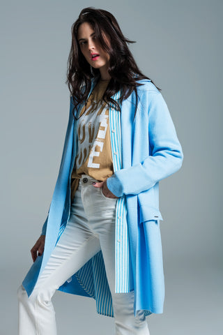Maxi-casaco de gola grande em azul bebê