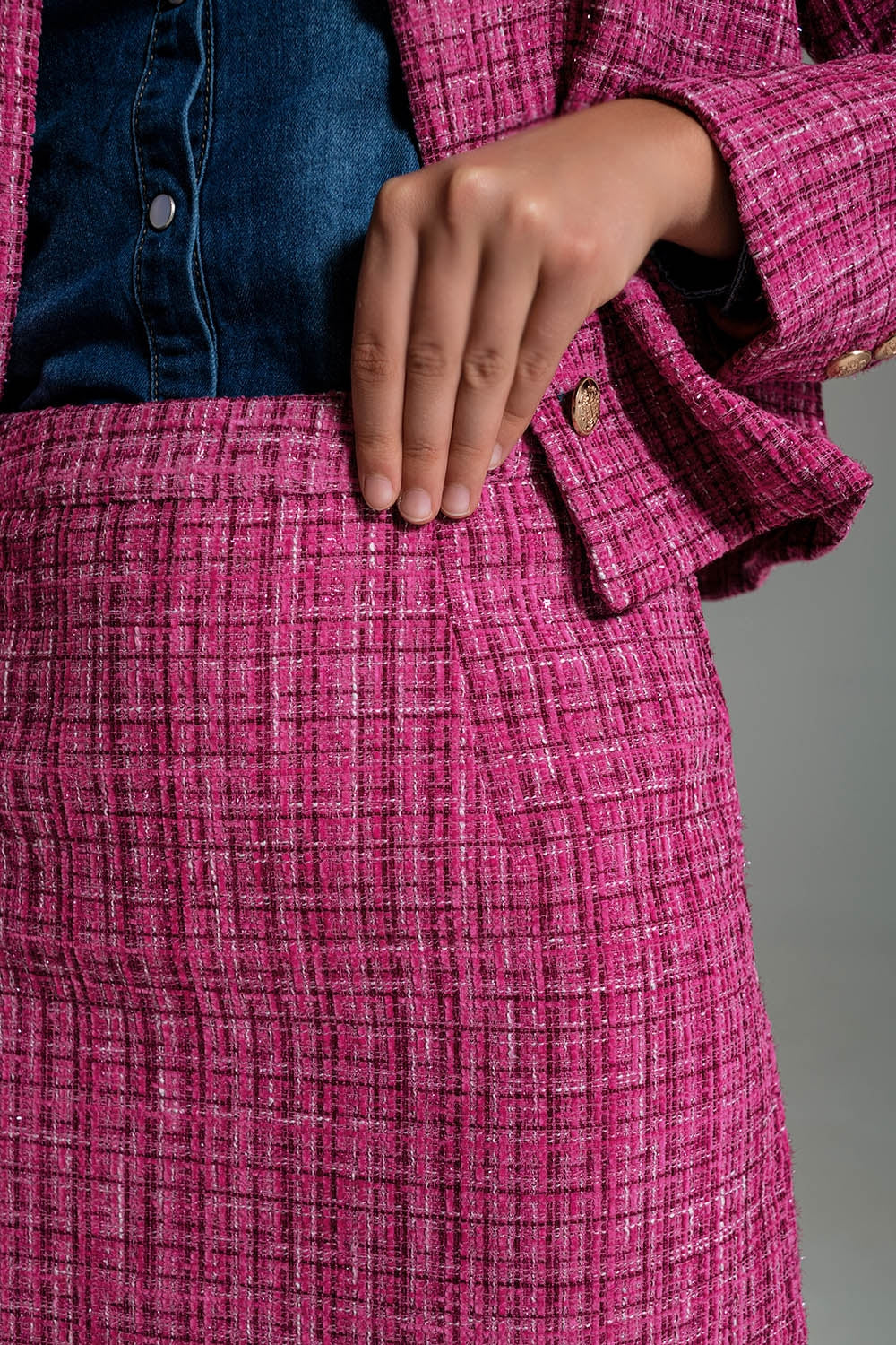 Mini saia básica de tweed em rosa