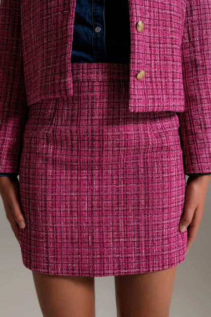 Mini saia básica de tweed em rosa