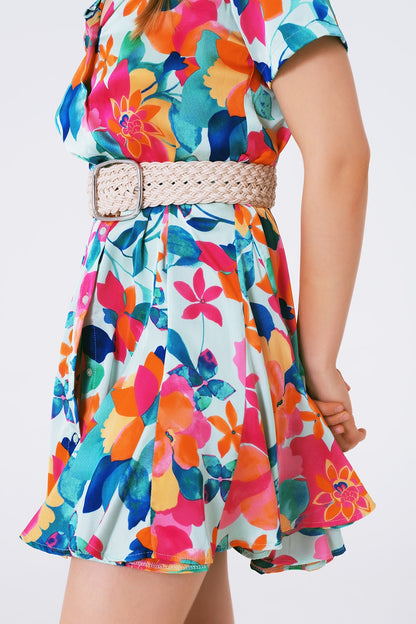 mini vestido de cetim macio com estampa de flores
