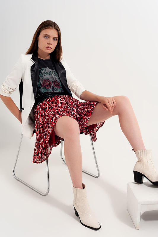 Q2 Miniskirt com rufos de impressão animal