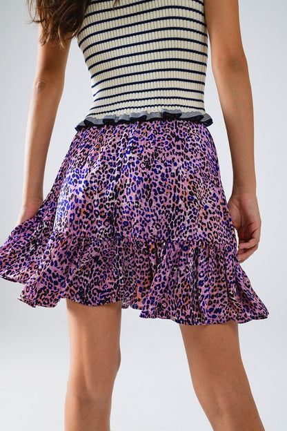 Minissaia roxa com folha com estampado animal