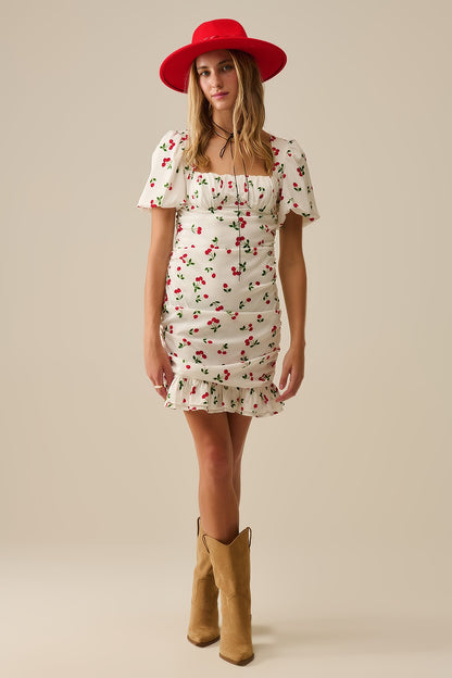 Minivestido com manga folhada Cherry