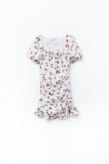 Minivestido com manga folhada Cherry