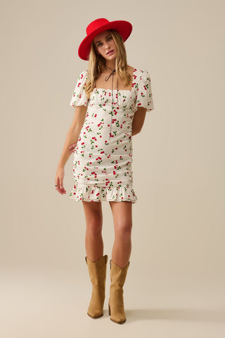 Minivestido com manga folhada Cherry