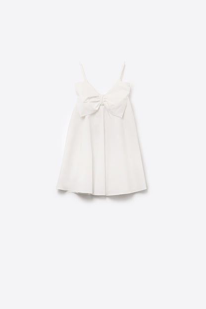 Minivestido de popelina branca com um grande laço