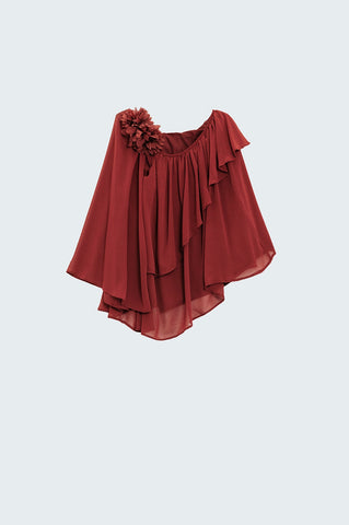 Off The Shoulder Brown Tunic With Flower On Shoulder