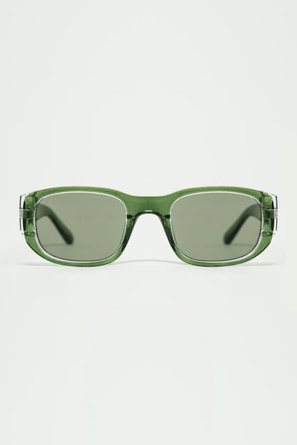 Q2 Oval Sunglasses with High Gloss Transparent Frames in green