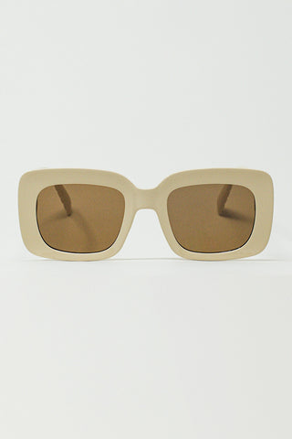 Óculos de Sol Oval com Lente Fumê em Bege