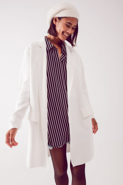 cardigan longo com gola oversized em creme