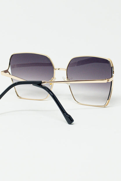 Óculos de sol quadrados grandes de metal com lentes pretas degradê