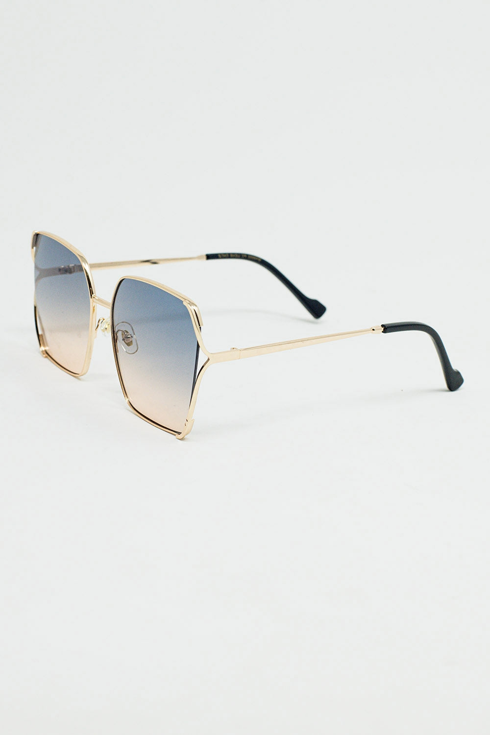 Óculos de sol quadrados grandes de metal com lentes degradê azul