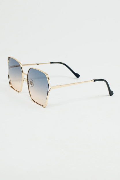 Óculos de sol quadrados grandes de metal com lentes degradê azul