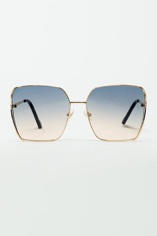 Óculos de sol quadrados grandes de metal com lentes degradê azul