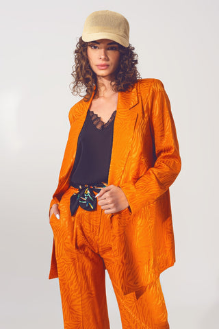 Blazer oversized com estampa de zebra em laranja