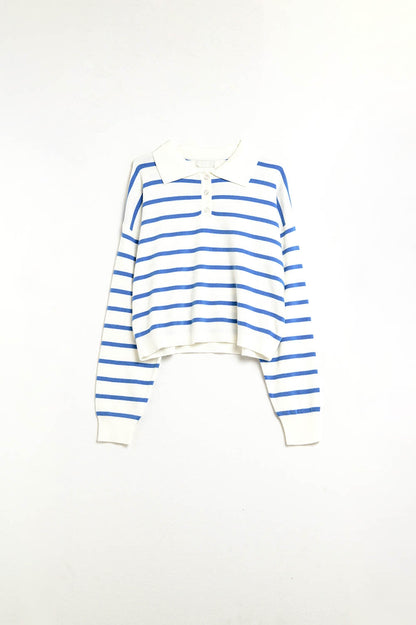 polo de malha macia listrada azul