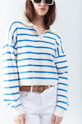 polo de malha macia listrada azul