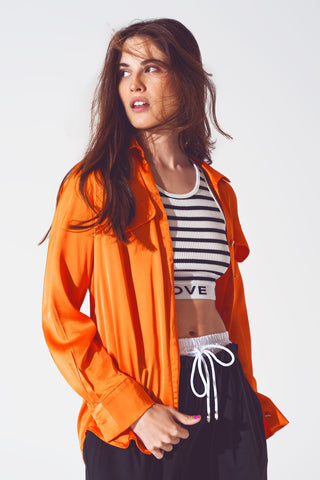 Rayon relaxed shirt in bright orange