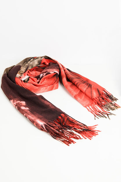 red flower print scarf