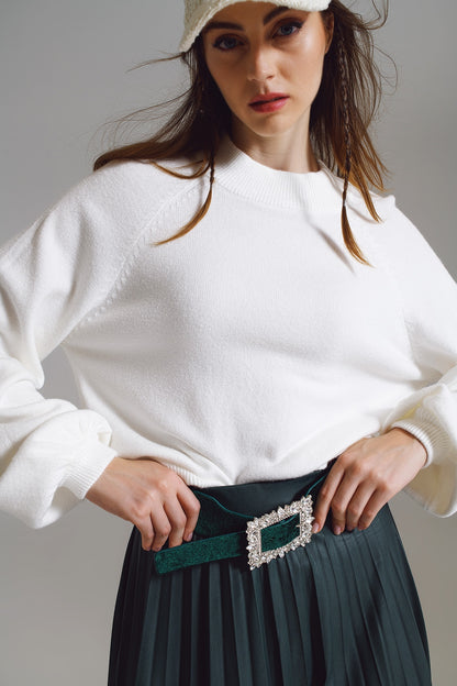 relaxed style white jumper with balloon sleeves