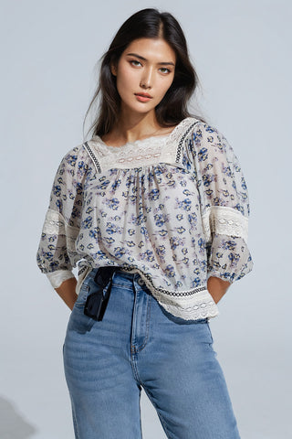 romantic blouse with flowers and lace detail