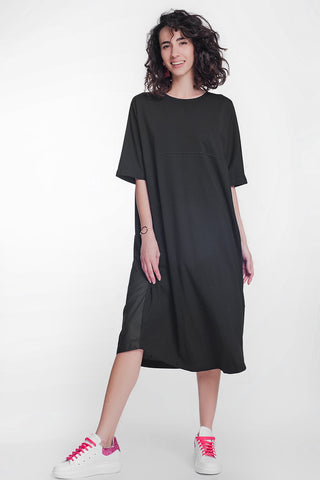 vestido camiseta popeline gola redonda preto