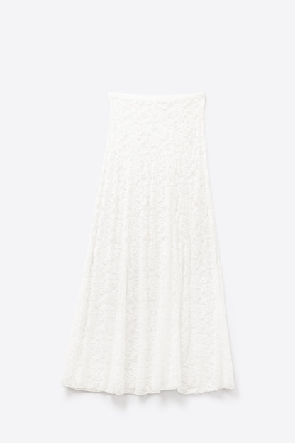Q2 Saia longa de renda branca com design floral