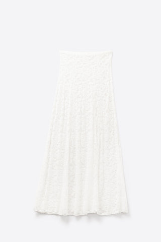 Saia longa de renda branca com design floral