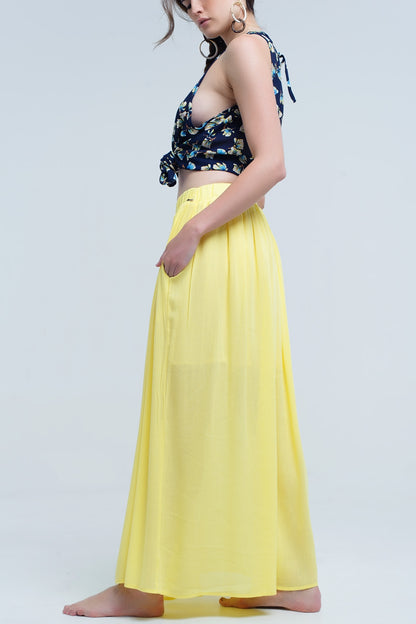 Saia maxi amarela com bolsos