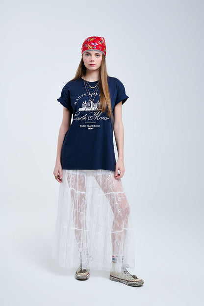 saia maxi de renda branca com estampa floral