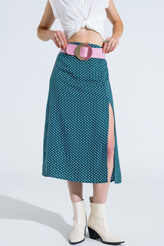 Saia maxi em verde com estampado de flores e fenda lateral
