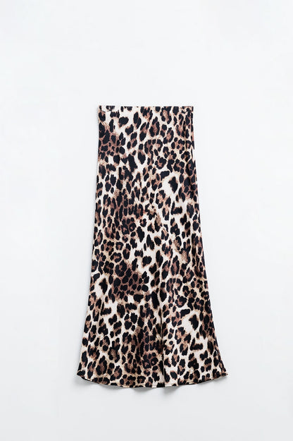 Saia midi com estampa de leopardo