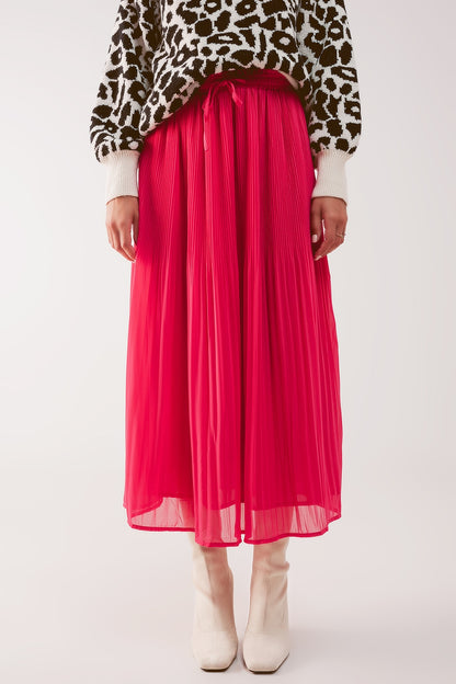 Saia midi plissada de chiffon em fúcsia