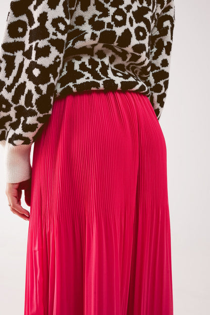 Saia midi plissada de chiffon em fúcsia