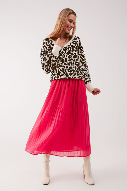 Saia midi plissada de chiffon em fúcsia