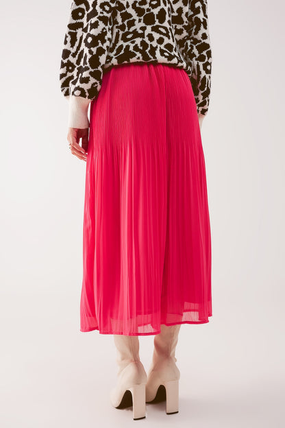 Saia midi plissada de chiffon em fúcsia