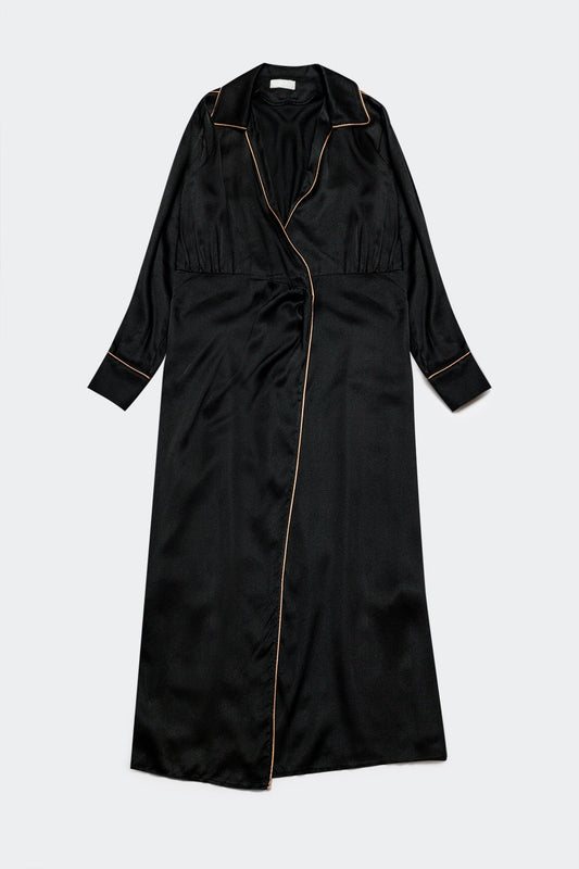 Q2 Satin wrap front maxi dress in black satin