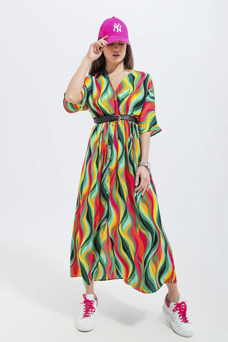 Vestido camisa com estampa de redemoinho abstrato verde