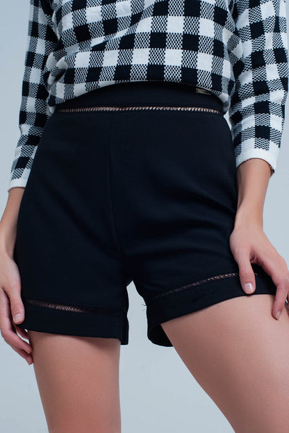 Shorts pretos com rendas