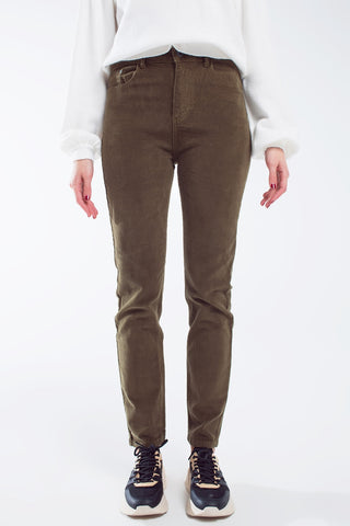 skinny cord pants in olive green
