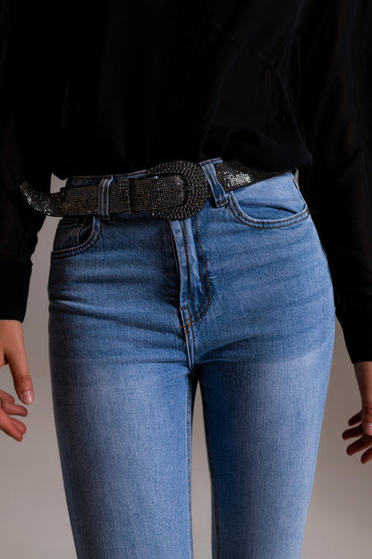 Jeans Skinny Cintura Alta Lavagem Clara