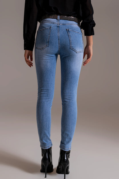 Jeans Skinny Cintura Alta Lavagem Clara
