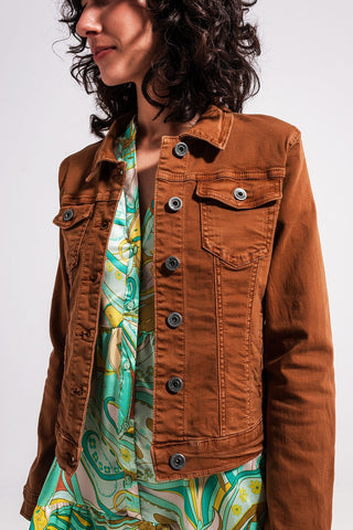 Jaqueta Trucker Jeans Slim Marrom