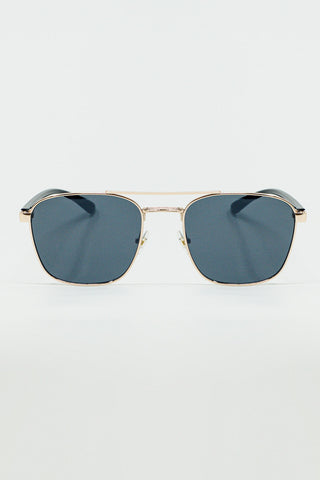 Óculos de sol quadrados de metal com lentes pretas fumê