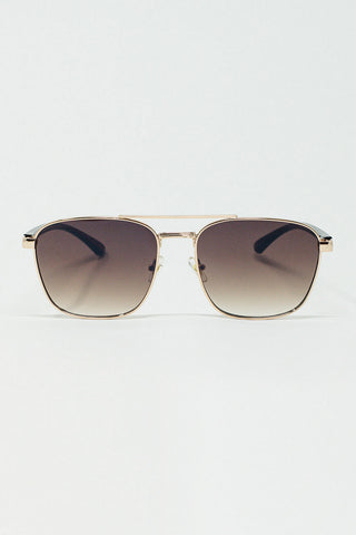 Óculos de sol quadrados de metal com lentes marrom fumê