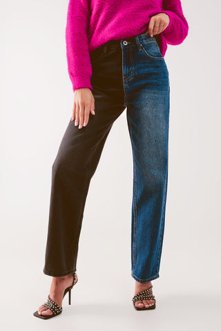 Straight leg color block jeans