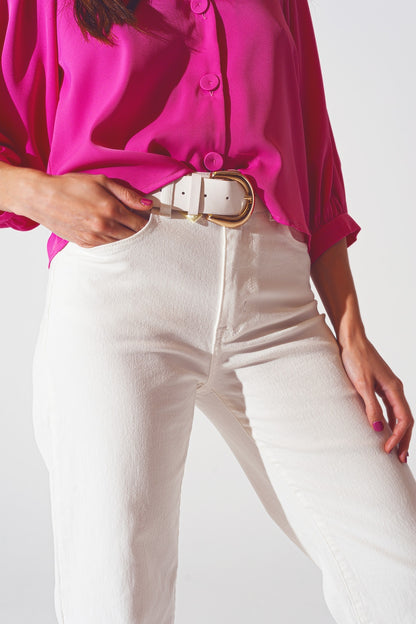 Jeans de perna reta com bainha curta em branco